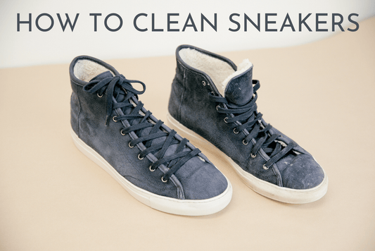 Diemme Veneto High shearling lined sneaker in black suede displayed one dirty and one cleaned using saphir medaille d'or foam cleaner