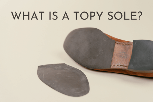 Up close photo of a pair of topy soles, one attached to a leather sole and one not. With a crockett & Jones cavendish loafer