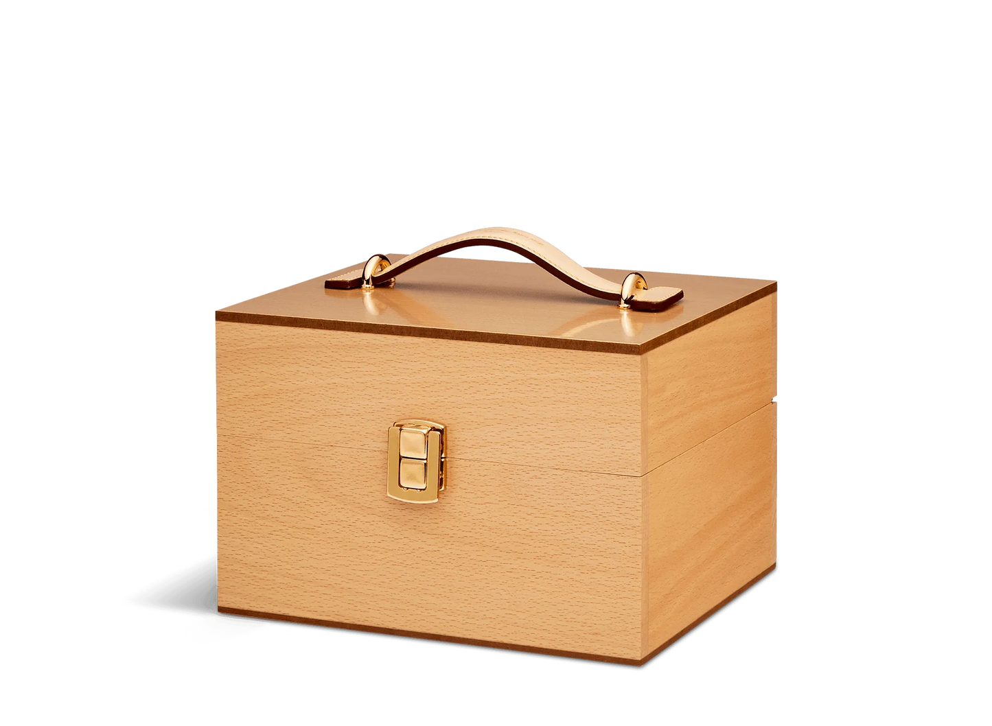 For the leather connoisseur. Presented in a stunning Beechwood box. A wonderful gift or addition to the shoe arsenal. Solid beech frame made in France, with a natural finish and vegetal leather trims. The Groom Deluxe Box contains the following: 2 x 100ml shoe polish tin (1 x black, 1 x dark brown) 1 x renovator cream 2 x Spatula brushes 2 x Shoe polisher brushes 2 x Small spreaders 1 x Polish cloth Size: 37X20X15cm