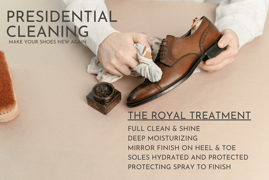 Brillaré Presidential Clean & Mirror Shine - Ermenegildo Zegna Couture brown leather cap toe derby being polished by hand using Saphir Medaille d'or 1925 pommadier cream polish