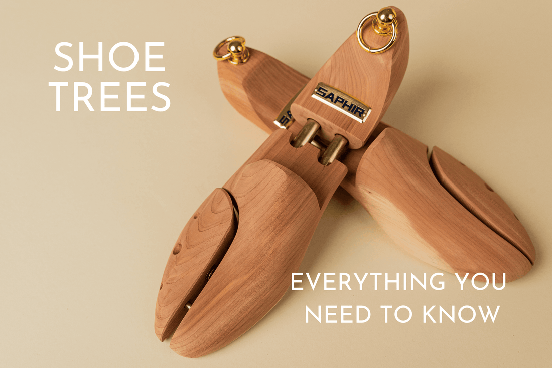Everything you need to know about Shoe Trees blog photo. A close up of a pair of Saphir Beaute du cuir cedar wood shoe trees on plain background | Brillare Shoe Care - Official Saphir Reseller