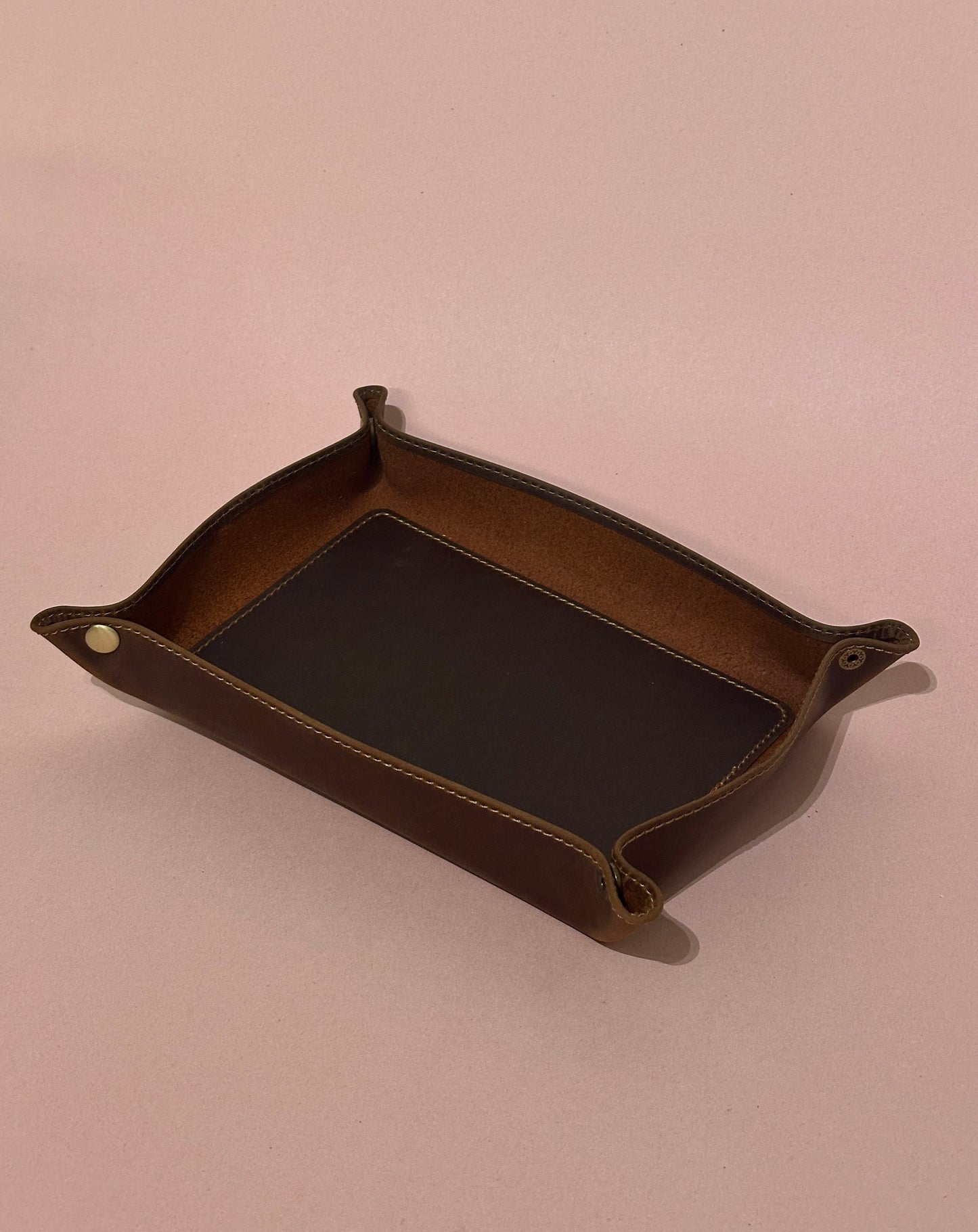 Genuine Leather Foldable Storage Tray, Desktop Organizer for Keys, Coins & Small Items