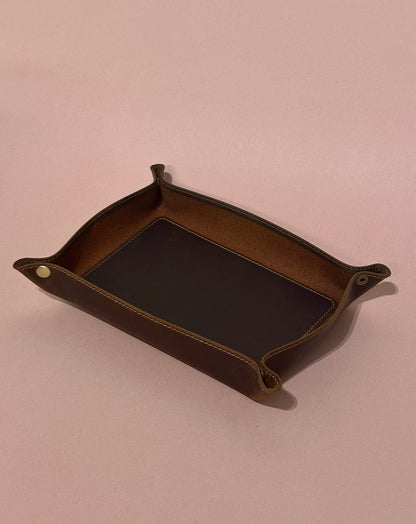 Genuine Leather Foldable Storage Tray, Desktop Organizer for Keys, Coins & Small Items