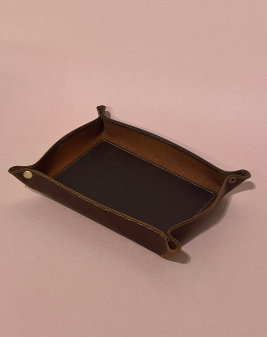 Genuine Leather Foldable Storage Tray, Desktop Organizer for Keys, Coins & Small Items