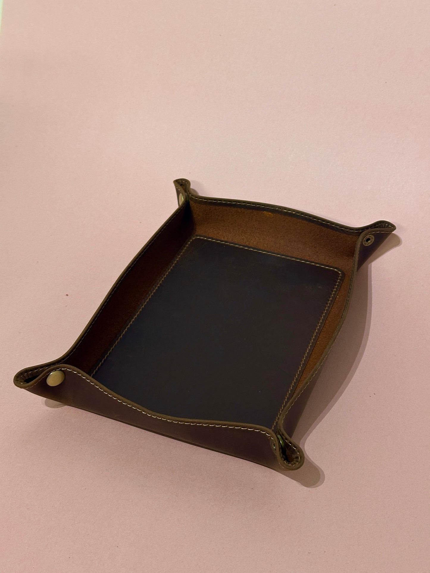 Genuine Leather Foldable Storage Tray, Desktop Organizer for Keys, Coins & Small Items