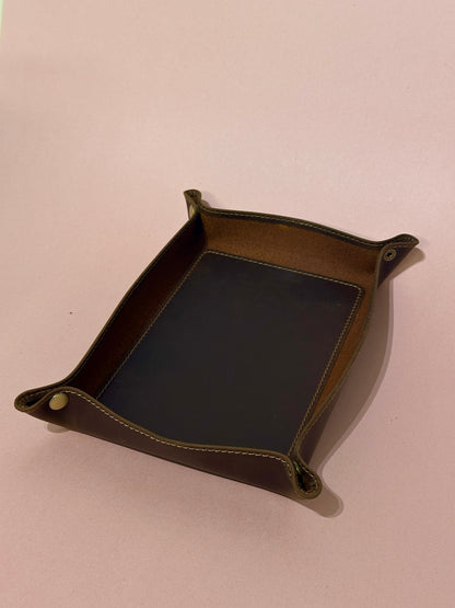 Genuine Leather Foldable Storage Tray, Desktop Organizer for Keys, Coins & Small Items