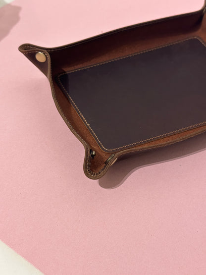 Genuine Leather Foldable Storage Tray, Desktop Organizer for Keys, Coins & Small Items