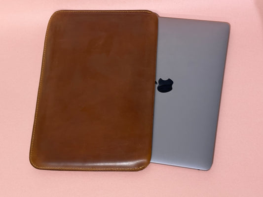 Cow Leather Laptop Sleeve, Brown — Fits 13.3" MacBook Air/Pro & Similar Laptops