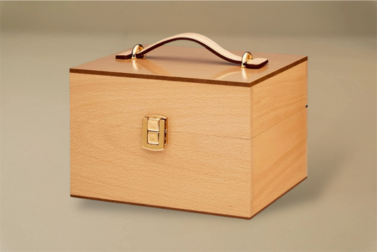 For the leather connoisseur. Presented in a stunning Beechwood box. A wonderful gift or addition to the shoe arsenal. Solid beech frame made in France, with a natural finish and vegetal leather trims.    The Groom Deluxe Box contains the following:  2 x 100ml shoe polish tin (1 x black, 1 x dark brown) 1 x renovator cream 2 x Spatula brushes 2 x Shoe polisher brushes 2 x Small spreaders 1 x Polish cloth  &nbsp;Size: 37X20X15cm